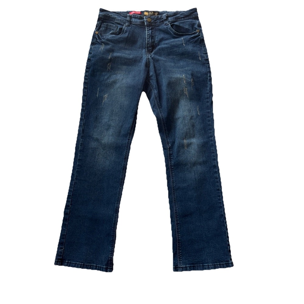 Platini Jeans Co Men's Boot Cut Blue Denim Jeans Size 32X30 Distressed Style
